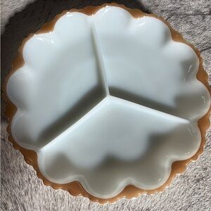Vintage Anchor Hocking Style Milk Glass Divided Relish Dish w/ Gold Rim